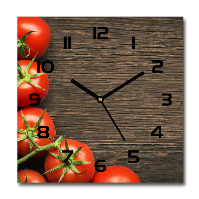 Orologio da parete quadrato con stampa di pomodori su sfondo effetto legno