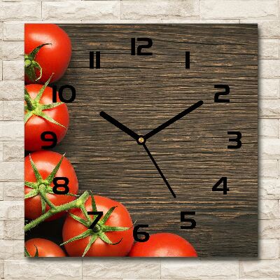 Orologio da parete quadrato con stampa di pomodori su sfondo effetto legno