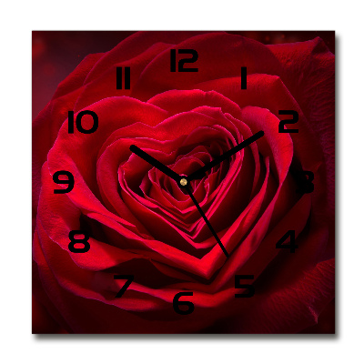 Orologio quadrato in vetro con motivo a cuore di rosa rossa