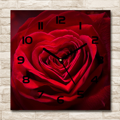 Orologio quadrato in vetro con motivo a cuore di rosa rossa
