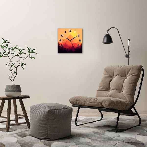 Orologio da parete quadrato con quadrante decorato con un paesaggio montano