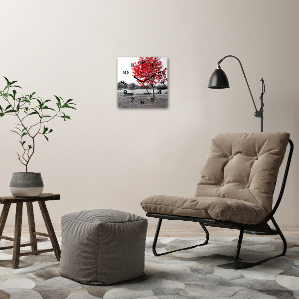 Orologio quadrato in vetro con motivo di albero rosso