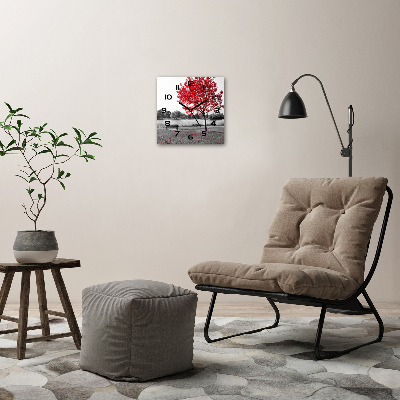 Orologio quadrato in vetro con motivo di albero rosso