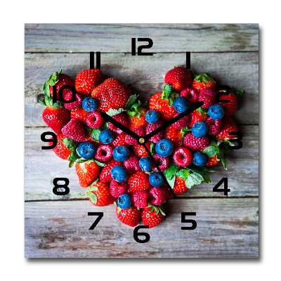 Orologio quadrato in vetro con motivo a cuore realizzato con pezzi di frutta