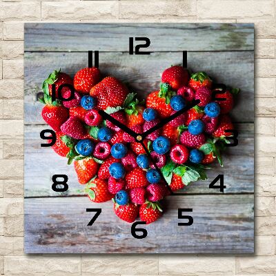 Orologio quadrato in vetro con motivo a cuore realizzato con pezzi di frutta