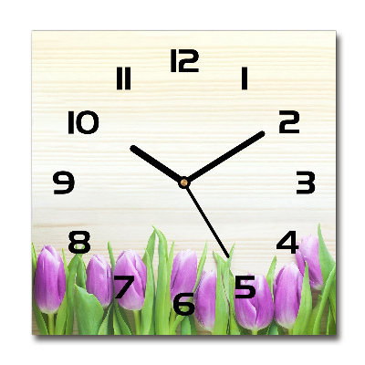 Orologio da parete quadrato con decorazione di tulipani viola