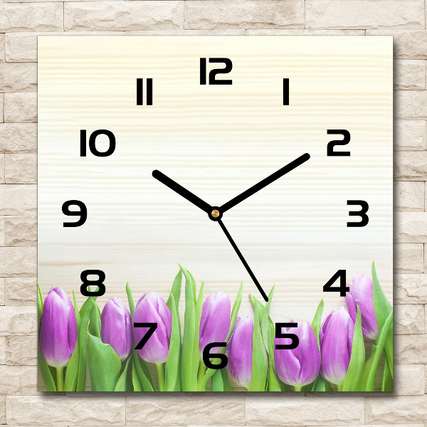 Orologio da parete quadrato con decorazione di tulipani viola