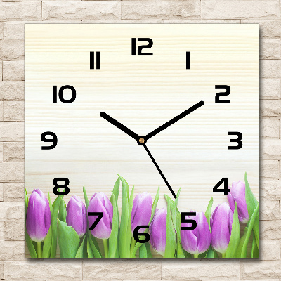 Orologio da parete quadrato con decorazione di tulipani viola