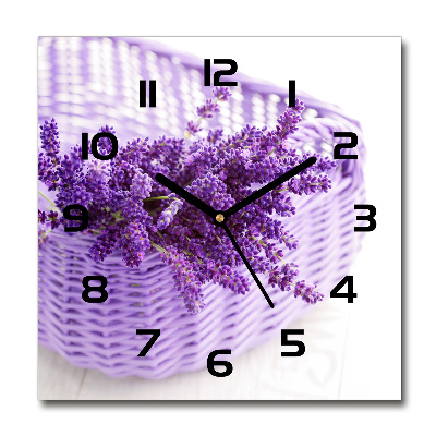 Orologio quadrato in vetro con motivo di lavanda in un cestino