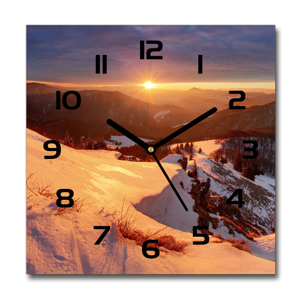 Orologio quadrato in vetro con motivo Inverno in montagna