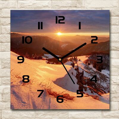 Orologio quadrato in vetro con motivo Inverno in montagna