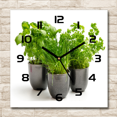 Orologio quadrato in vetro con motivo di erbe aromatiche in vaso