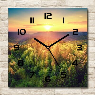 Orologio da parete quadrato con motivo 'Tramonto nella foresta'