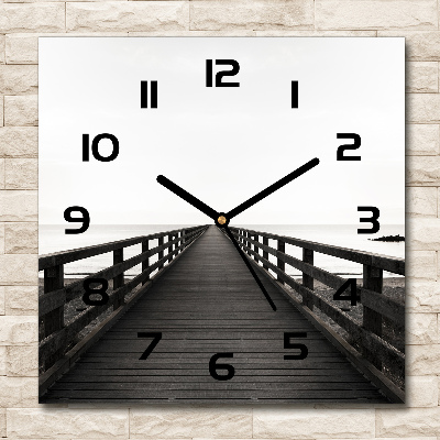 Orologio quadrato in vetro con quadrante decorato con motivo 'Molo' su base in legno