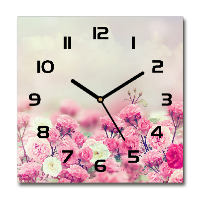Orologio quadrato in vetro con motivo di fiori di rosa selvatica