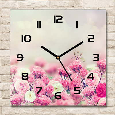 Orologio quadrato in vetro con motivo di fiori di rosa selvatica