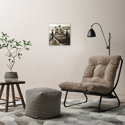 Orologio quadrato in vetro con molo decorativo in legno