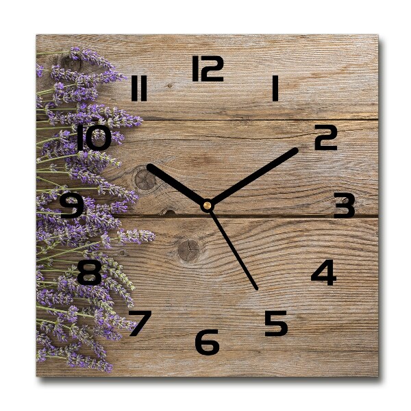 Orologio da parete quadrato con stampa di lavanda su sfondo in legno