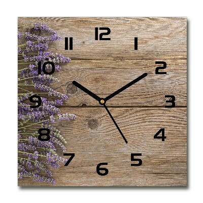 Orologio da parete quadrato con stampa di lavanda su sfondo in legno