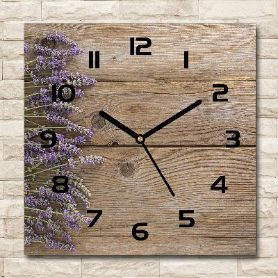 Orologio da parete quadrato con stampa di lavanda su sfondo in legno
