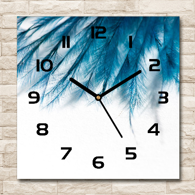 Orologio quadrato in vetro con decorazione a piume blu