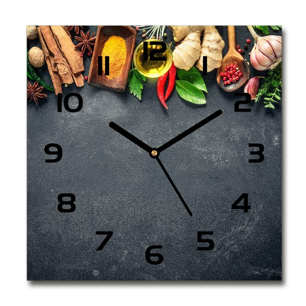 Orologio quadrato in vetro con decorazione a tema erbe aromatiche e spezie