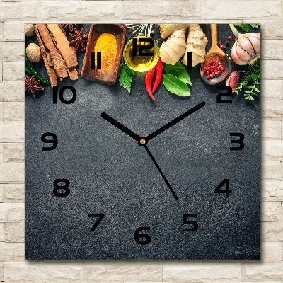 Orologio quadrato in vetro con decorazione a tema erbe aromatiche e spezie