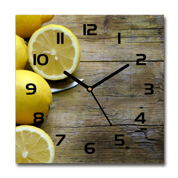 Orologio quadrato con motivo di limoni su sfondo effetto legno