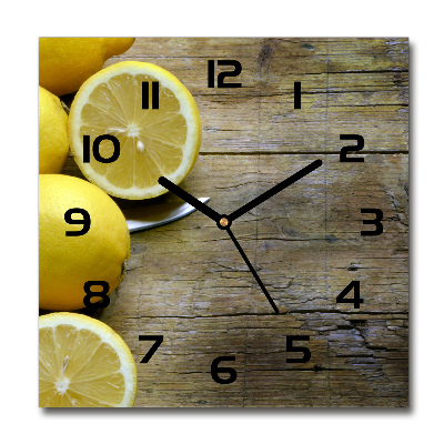 Orologio quadrato con motivo di limoni su sfondo effetto legno