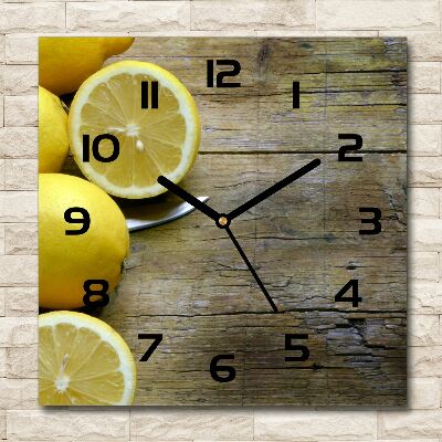 Orologio quadrato con motivo di limoni su sfondo effetto legno
