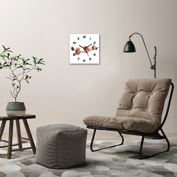 Orologio quadrato con motivo di fragole e acqua