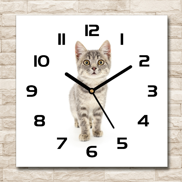 Orologio quadrato in vetro con motivo di gatto grigio