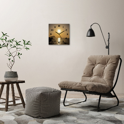 Orologio quadrato in vetro con motivo mare al tramonto