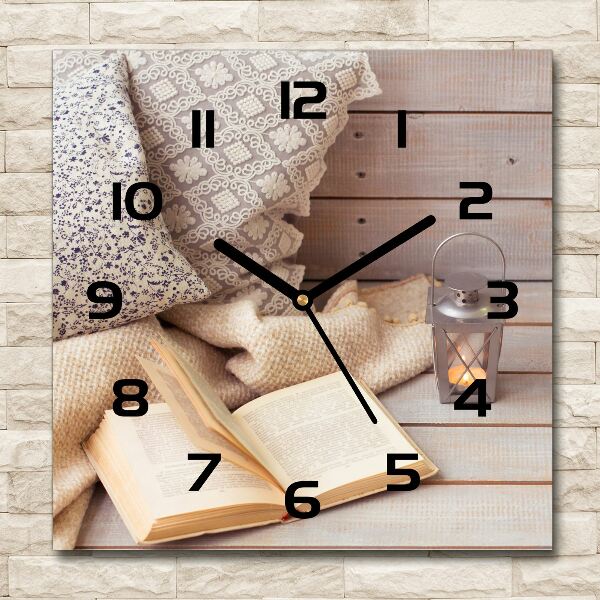 Orologio quadrato in vetro con decorazione “Rilassarsi con un libro”