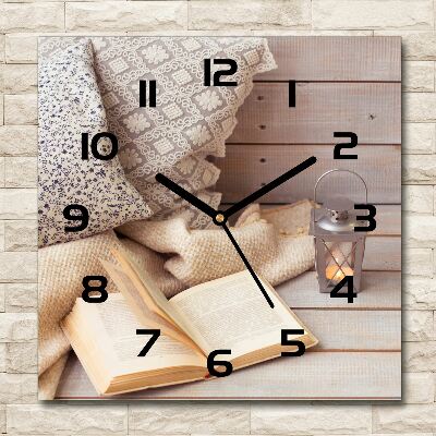 Orologio quadrato in vetro con decorazione “Rilassarsi con un libro”