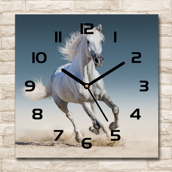 Orologio quadrato con decorazione raffigurante un cavallo bianco al galoppo