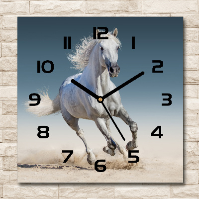 Orologio quadrato con decorazione raffigurante un cavallo bianco al galoppo