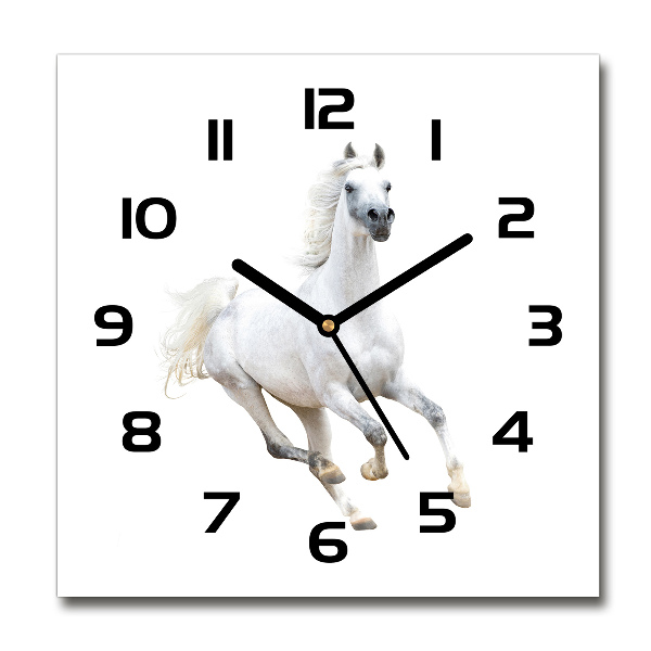 Orologio quadrato in vetro con decoro di cavallo arabo bianco