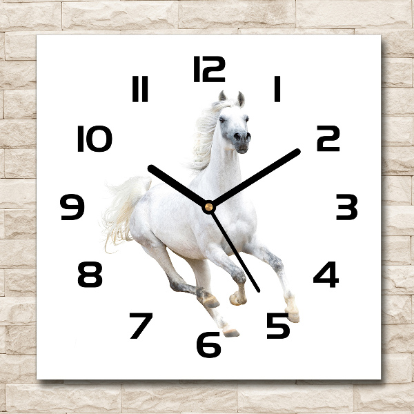 Orologio quadrato in vetro con decoro di cavallo arabo bianco