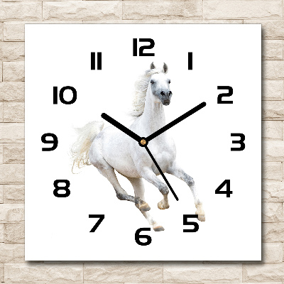 Orologio quadrato in vetro con decoro di cavallo arabo bianco