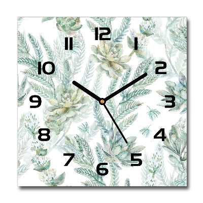 Orologio quadrato in vetro con decorazione di fiori e foglie