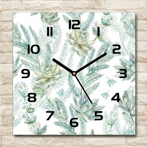 Orologio quadrato in vetro con decorazione di fiori e foglie