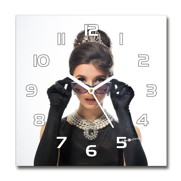 Orologio quadrato in vetro da donna con quadrante decorato con motivo occhiali