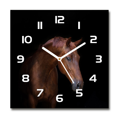 Orologio quadrato con quadrante decorato con un cavallo bruno
