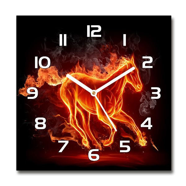 Orologio quadrato in vetro con decorazione raffigurante un cavallo in fiamme