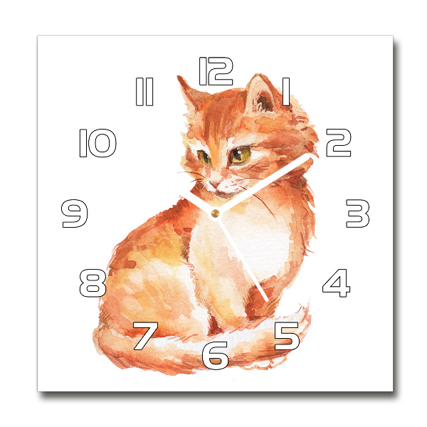 Orologio quadrato in vetro con motivo di gatto rosso