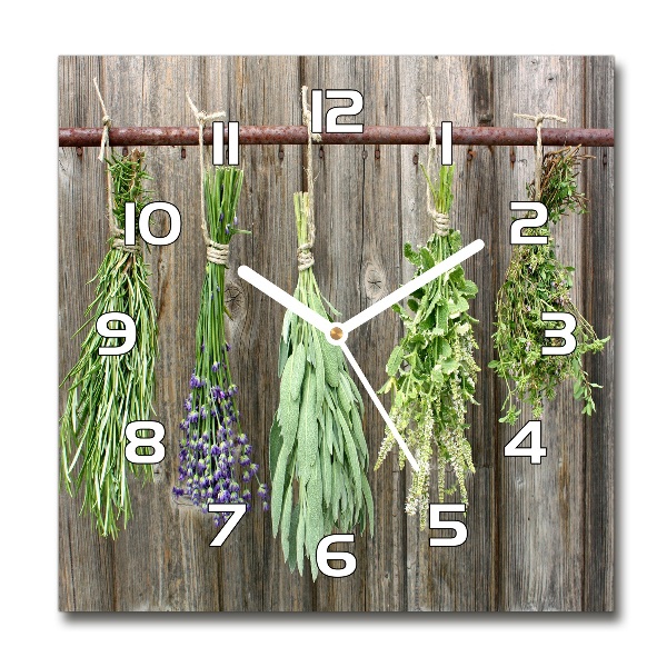 Orologio quadrato con motivo di erbe aromatiche su un filo