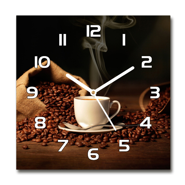 Orologio quadrato in vetro con motivo caffè in tazza