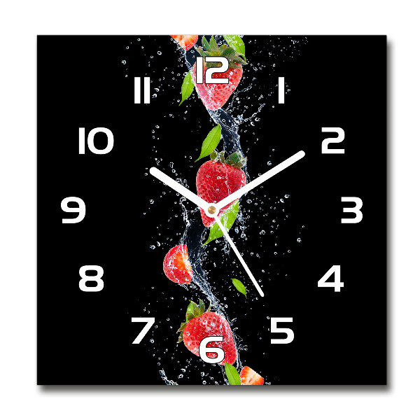 Orologio quadrato in vetro con motivo di fragole e acqua