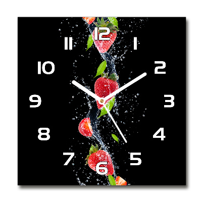 Orologio quadrato in vetro con motivo di fragole e acqua